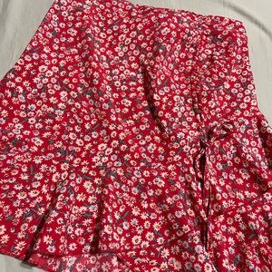 floral red skirt